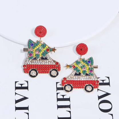 1 Pair Cute Christmas Tree Car Plating Inlay Alloy Beads Gold Plated Drop Earrings