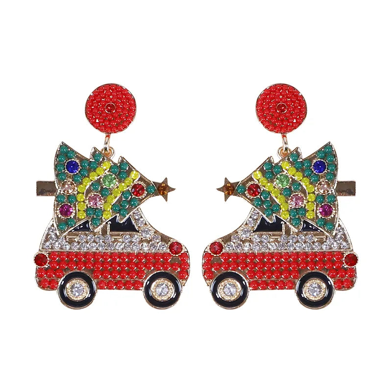 1 Pair Cute Christmas Tree Car Plating Inlay Alloy Beads Gold Plated Drop Earrings