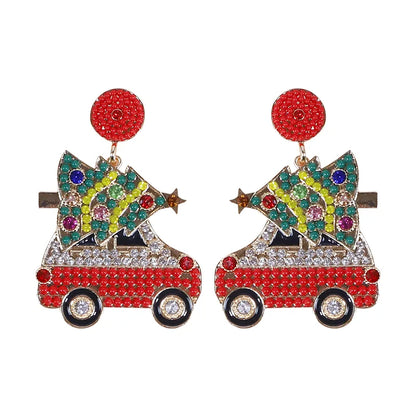 1 Pair Cute Christmas Tree Car Plating Inlay Alloy Beads Gold Plated Drop Earrings