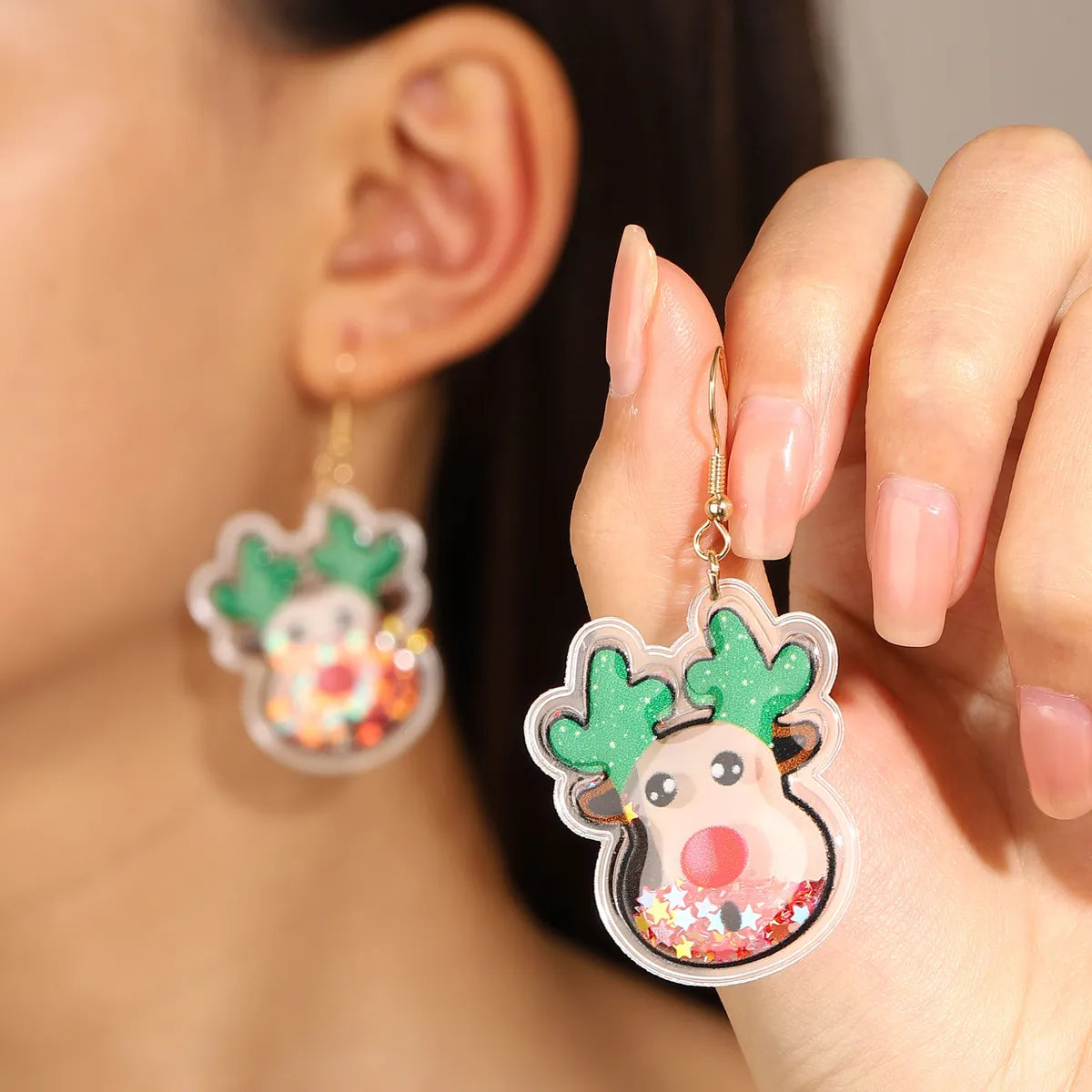 1 Pair Cute Christmas Tree Elk Plating Plastic Drop Earrings