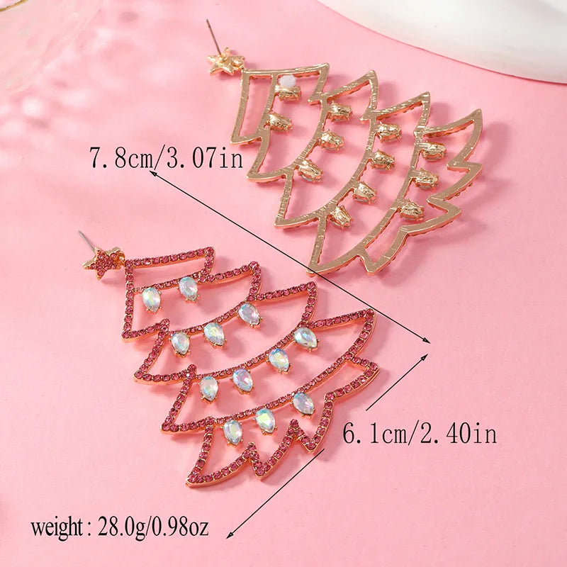 1 Pair Cute Christmas Tree Gingerbread Star Plating Hollow Out Inlay Arylic Alloy Rhinestones Gold Plated Drop Earrings