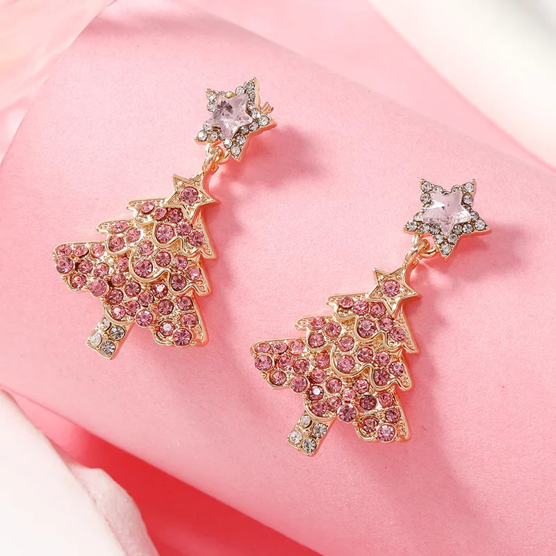 1 Pair Cute Christmas Tree Gingerbread Star Plating Hollow Out Inlay Arylic Alloy Rhinestones Gold Plated Drop Earrings