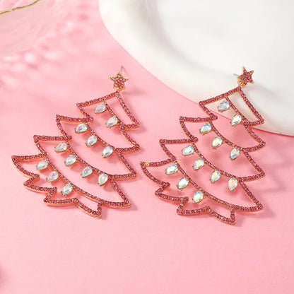 1 Pair Cute Christmas Tree Gingerbread Star Plating Hollow Out Inlay Arylic Alloy Rhinestones Gold Plated Drop Earrings