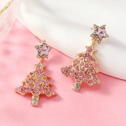 1 Pair Cute Christmas Tree Gingerbread Star Plating Hollow Out Inlay Arylic Alloy Rhinestones Gold Plated Drop Earrings