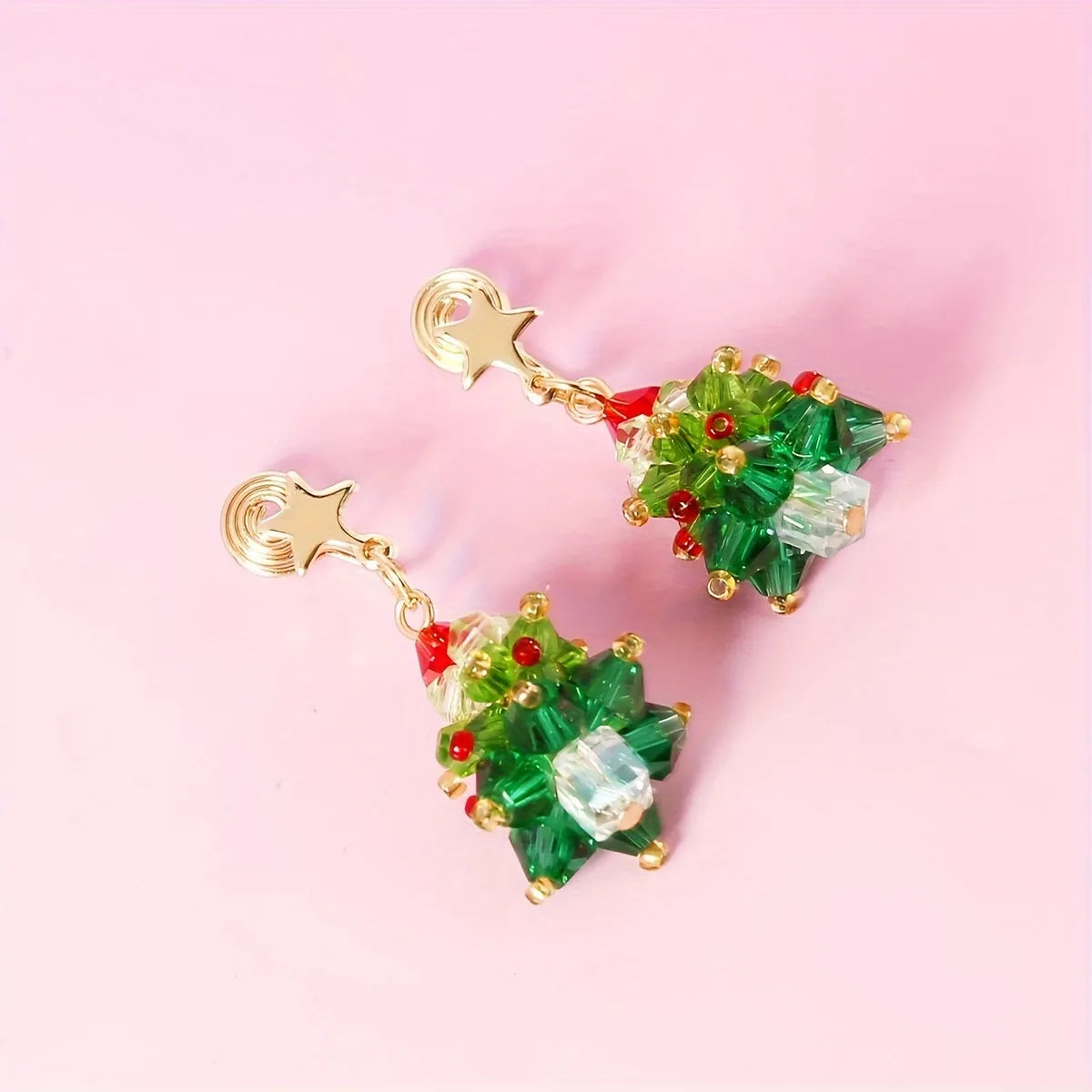 1 Pair Cute Christmas Tree Glass Drop Earrings