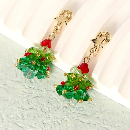 1 Pair Cute Christmas Tree Glass Drop Earrings