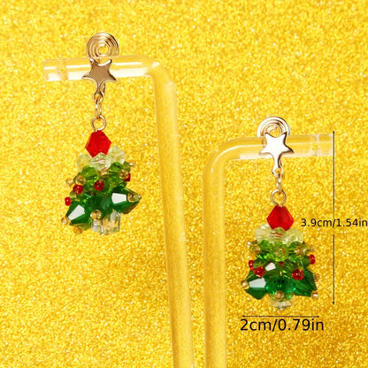 1 Pair Cute Christmas Tree Glass Drop Earrings