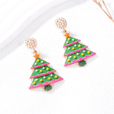 1 Pair Cute Christmas Tree Plating Inlay Alloy Artificial Pearls Gold Plated Drop Earrings