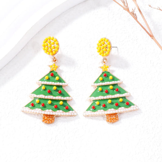 1 Pair Cute Christmas Tree Plating Inlay Alloy Artificial Pearls Gold Plated Drop Earrings