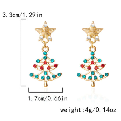 1 Pair Cute Christmas Tree Santa Claus Christmas Socks Inlay Alloy Rhinestones Drop Earrings