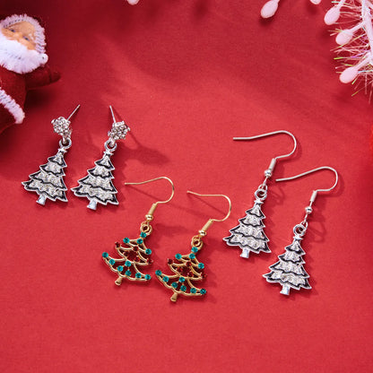 1 Pair Cute Christmas Tree Santa Claus Christmas Socks Inlay Alloy Rhinestones Drop Earrings