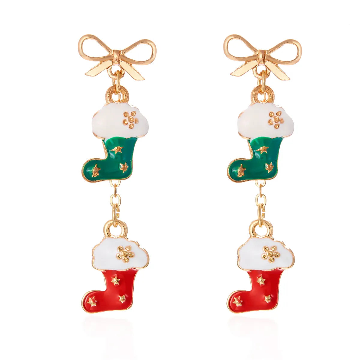 1 Pair Cute Christmas Tree Santa Claus Christmas Socks Inlay Alloy Rhinestones Drop Earrings