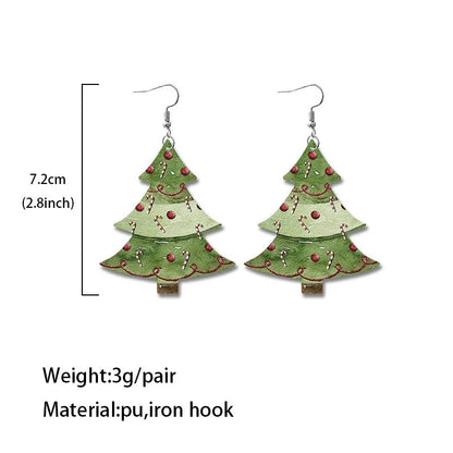 1 Pair Cute Christmas Tree Santa Claus Plaid Pu Leather Iron Drop Earrings