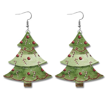 1 Pair Cute Christmas Tree Santa Claus Plaid Pu Leather Iron Drop Earrings