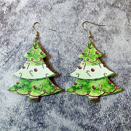 1 Pair Cute Christmas Tree Santa Claus Plaid Pu Leather Iron Drop Earrings