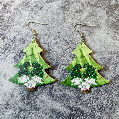 1 Pair Cute Christmas Tree Santa Claus Plaid Pu Leather Iron Drop Earrings