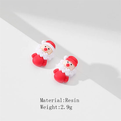 1 Pair Cute Christmas Tree Santa Claus Stoving Varnish Resin Ear Studs