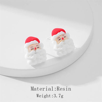 1 Pair Cute Christmas Tree Santa Claus Stoving Varnish Resin Ear Studs