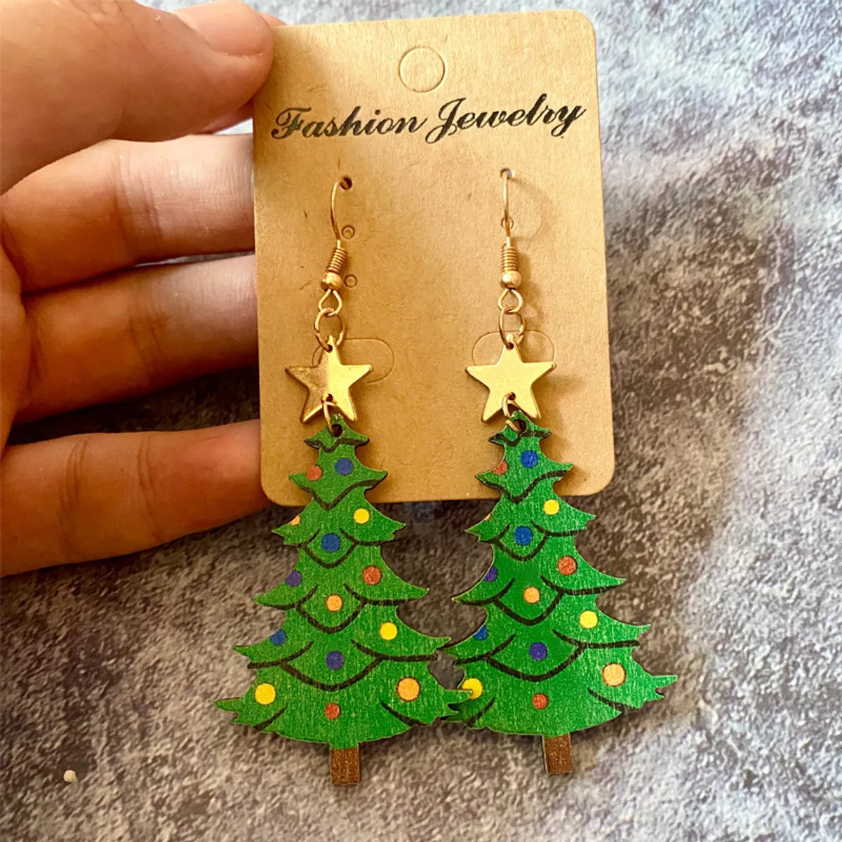 1 Pair Cute Christmas Tree Water Droplets Hollow Out Wood Turquoise Drop Earrings