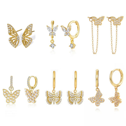 1 Pair Cute Classic Style Butterfly Plating Inlay Brass Zircon 18k Gold Plated Drop Earrings