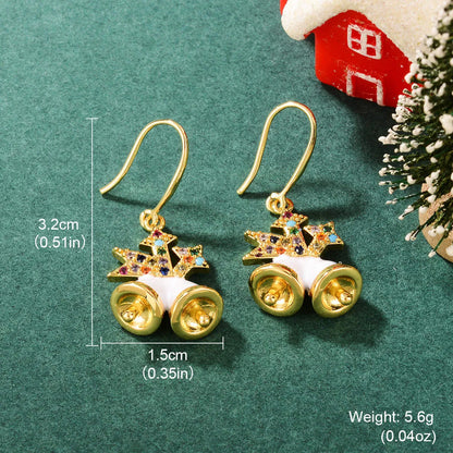 1 Pair Cute Classic Style Christmas Tree Gift Box Bell Inlay Copper Zircon 18K Gold Plated Drop Earrings