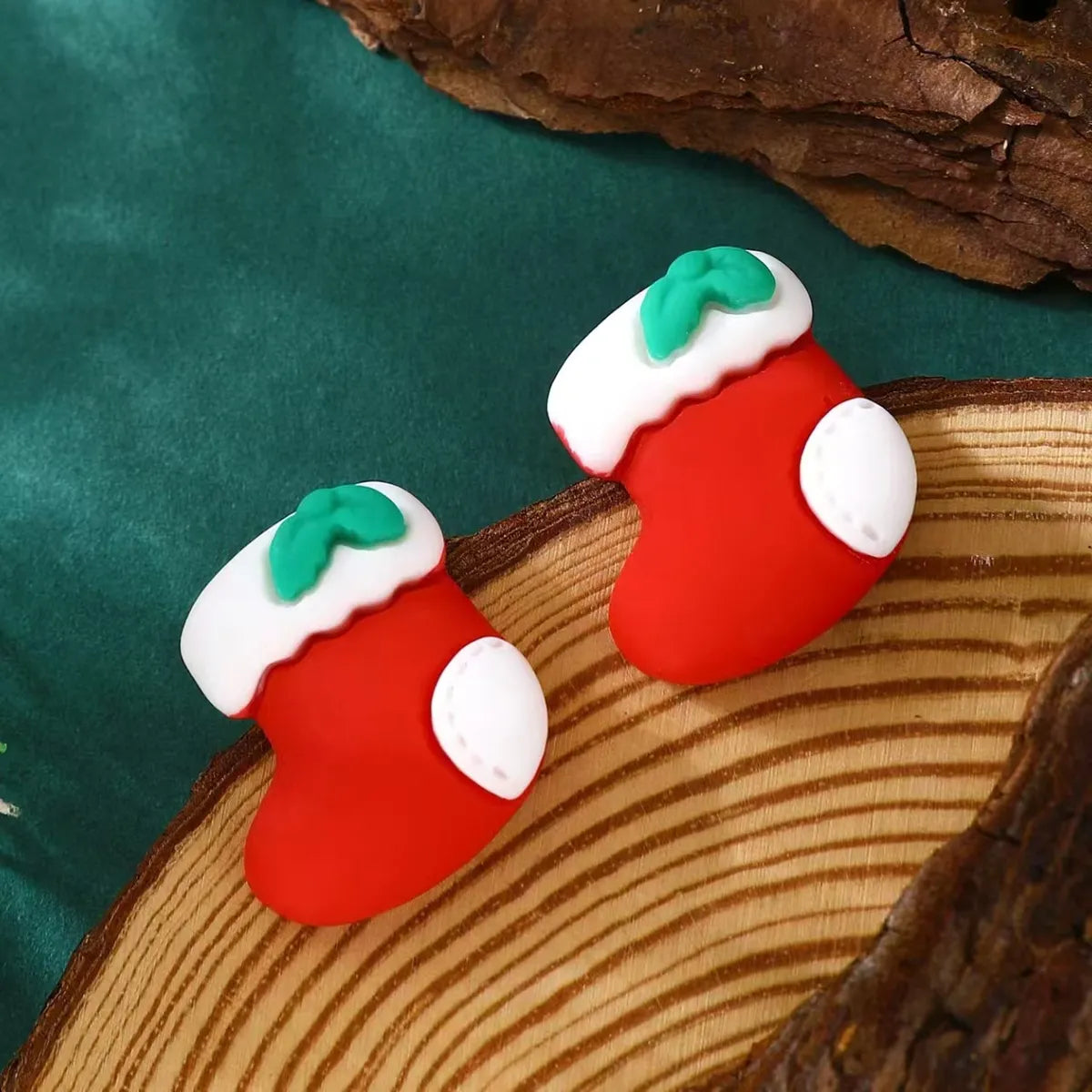 1 Pair Cute Classic Style Christmas Tree Santa Claus Christmas Socks Plating Resin Ear Studs