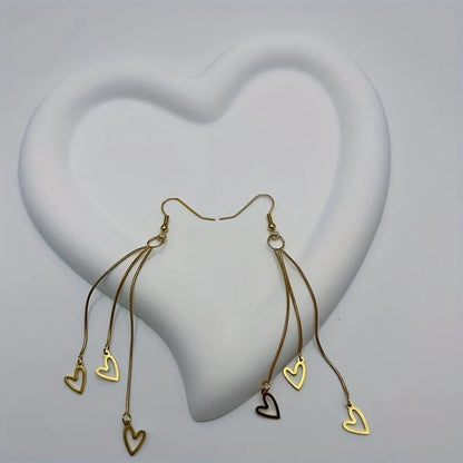 1 Pair Cute Classic Style Heart Shape 201 Stainless Steel Gold Plated Drop Earrings