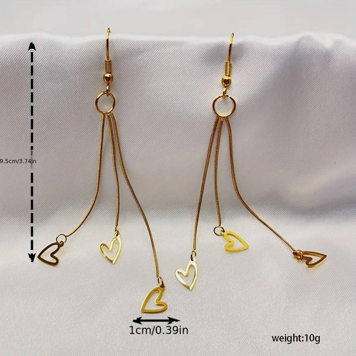 1 Pair Cute Classic Style Heart Shape 201 Stainless Steel Gold Plated Drop Earrings