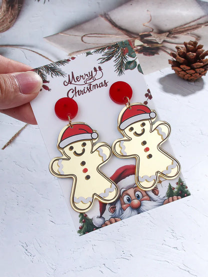 1 Pair Cute Classic Style Santa Claus Gingerbread Arylic Drop Earrings