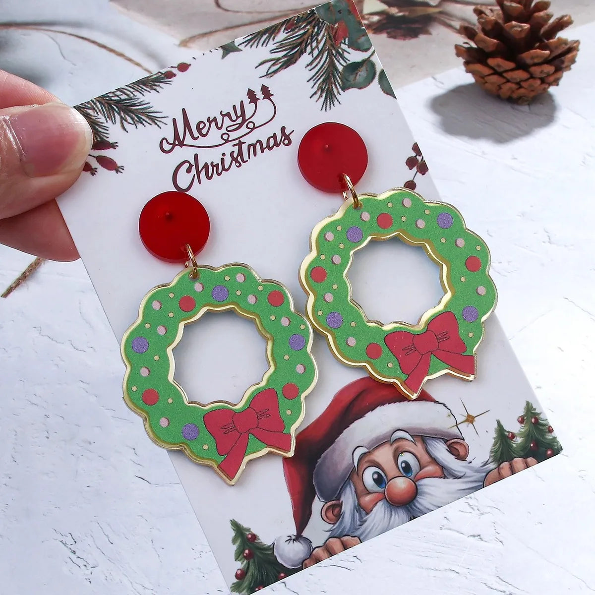 1 Pair Cute Classic Style Santa Claus Gingerbread Arylic Drop Earrings