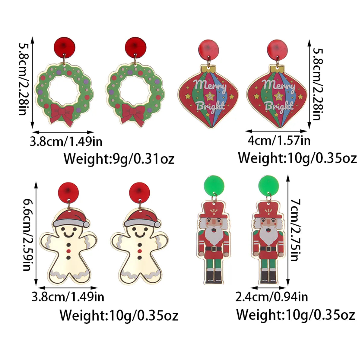 1 Pair Cute Classic Style Santa Claus Gingerbread Arylic Drop Earrings