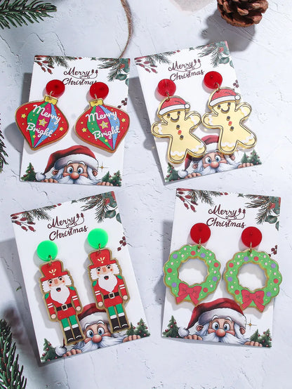 1 Pair Cute Classic Style Santa Claus Gingerbread Arylic Drop Earrings