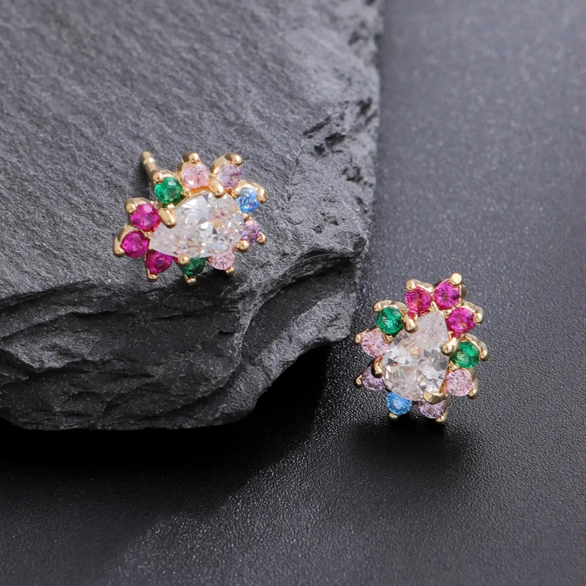 1 Pair Cute Classic Style Water Droplets Plating Inlay Copper Zircon 18K Gold Plated Ear Studs