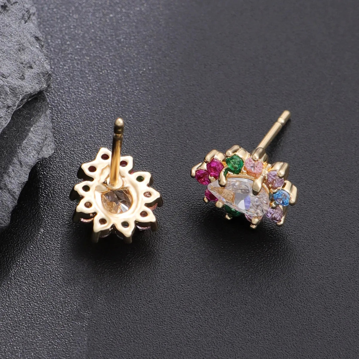 1 Pair Cute Classic Style Water Droplets Plating Inlay Copper Zircon 18K Gold Plated Ear Studs