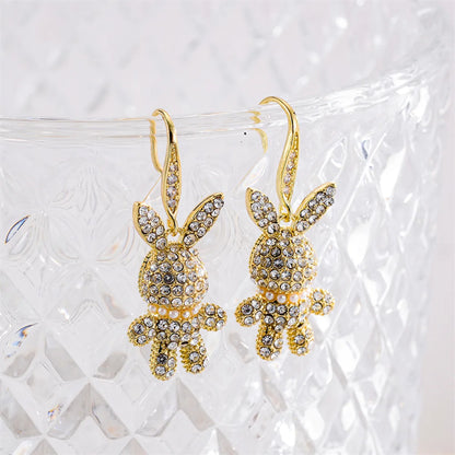 1 Pair Cute Clouds Rabbit Leaves Plating Inlay Copper Zircon 18k Gold Plated Drop Earrings