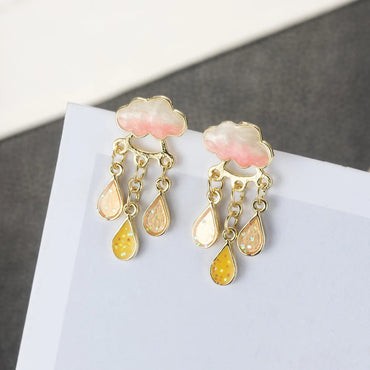 1 Pair Cute Clouds Water Droplets Enamel Inlay Alloy Zircon Drop Earrings