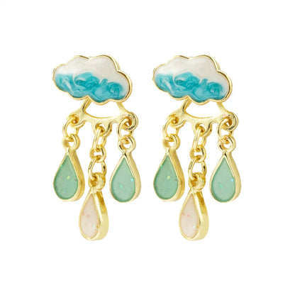 1 Pair Cute Clouds Water Droplets Enamel Inlay Alloy Zircon Drop Earrings