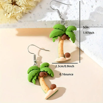 1 Pair Cute Coconut Tree Resin Drop Earrings