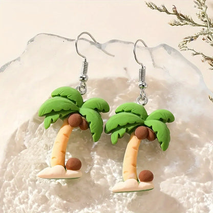 1 Pair Cute Coconut Tree Resin Drop Earrings