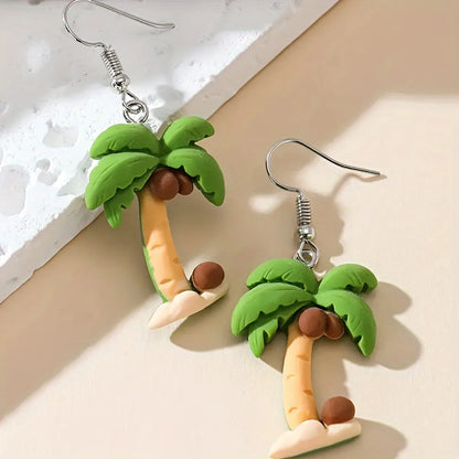 1 Pair Cute Coconut Tree Resin Drop Earrings