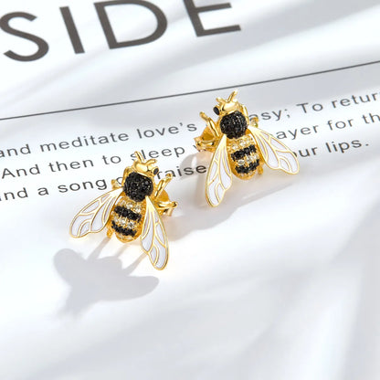 1 Pair Cute Cool Style Shiny Bee Plating Inlay Sterling Silver Zircon 18k Gold Plated Ear Studs