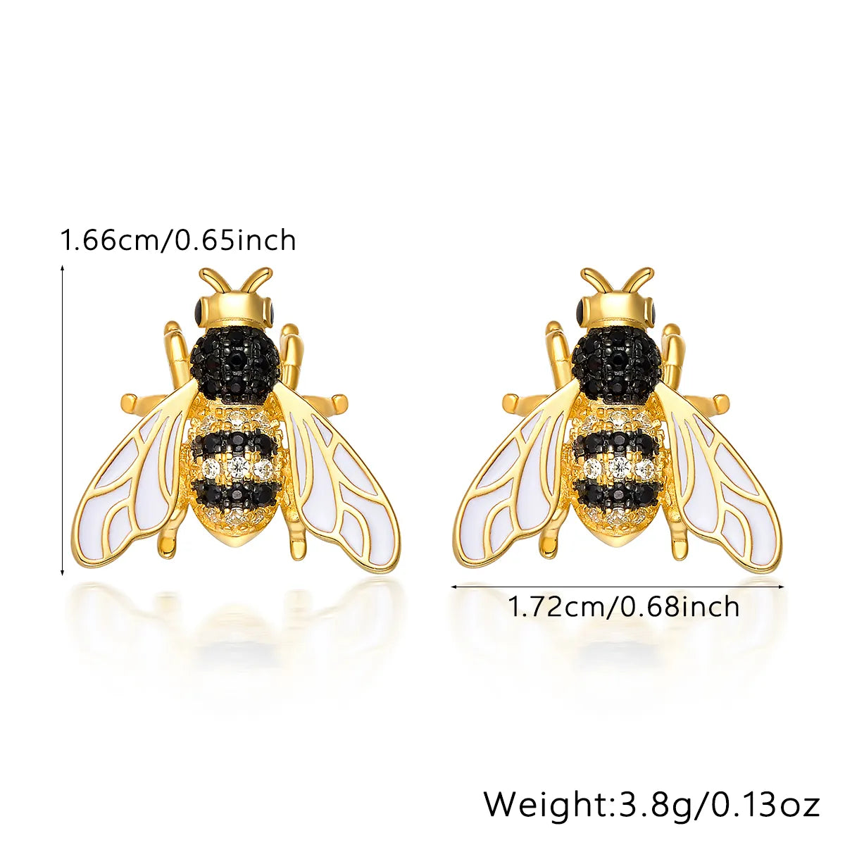 1 Pair Cute Cool Style Shiny Bee Plating Inlay Sterling Silver Zircon 18k Gold Plated Ear Studs