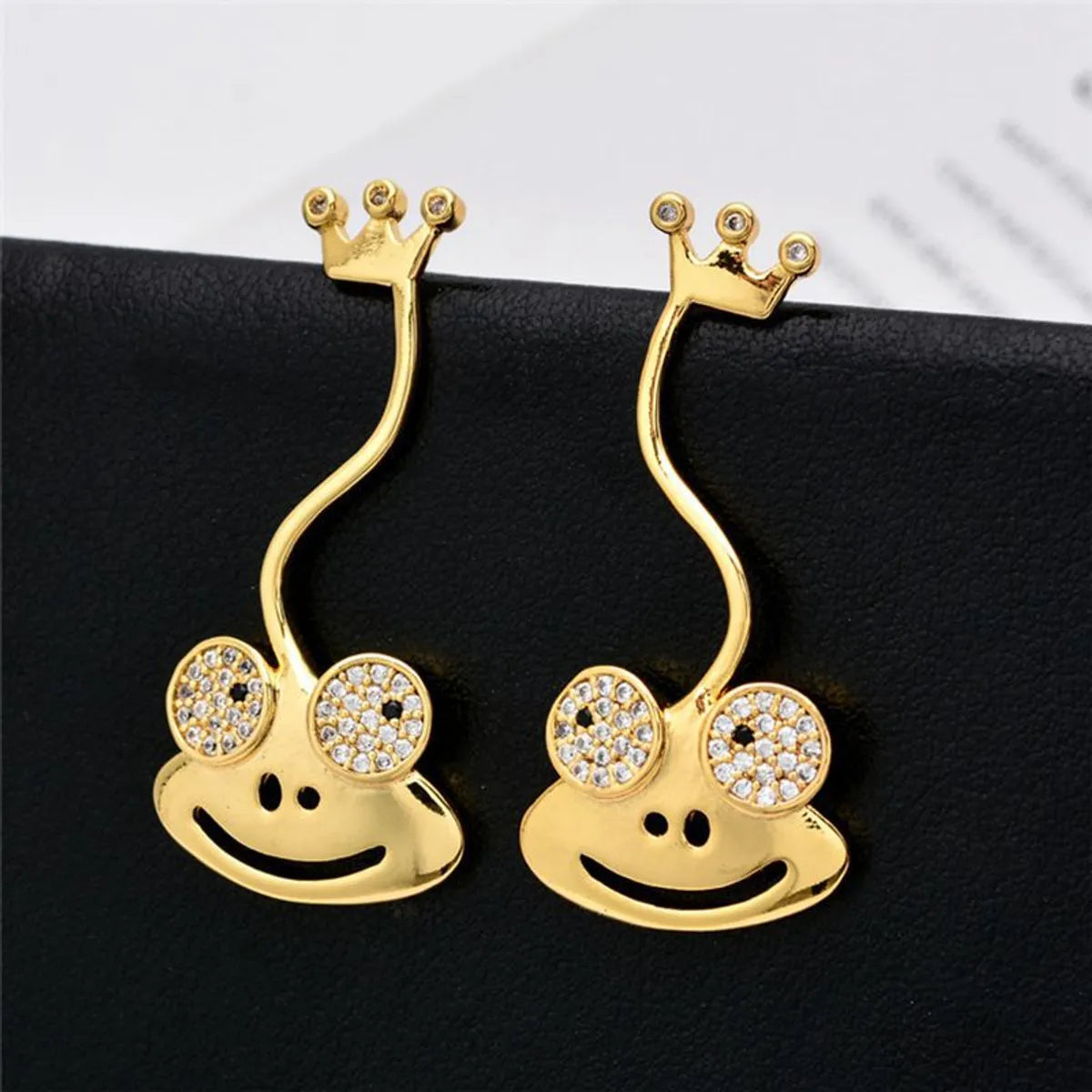 1 Pair Cute Crown Frog Plating Inlay Copper Zircon 18k Gold Plated Drop Earrings