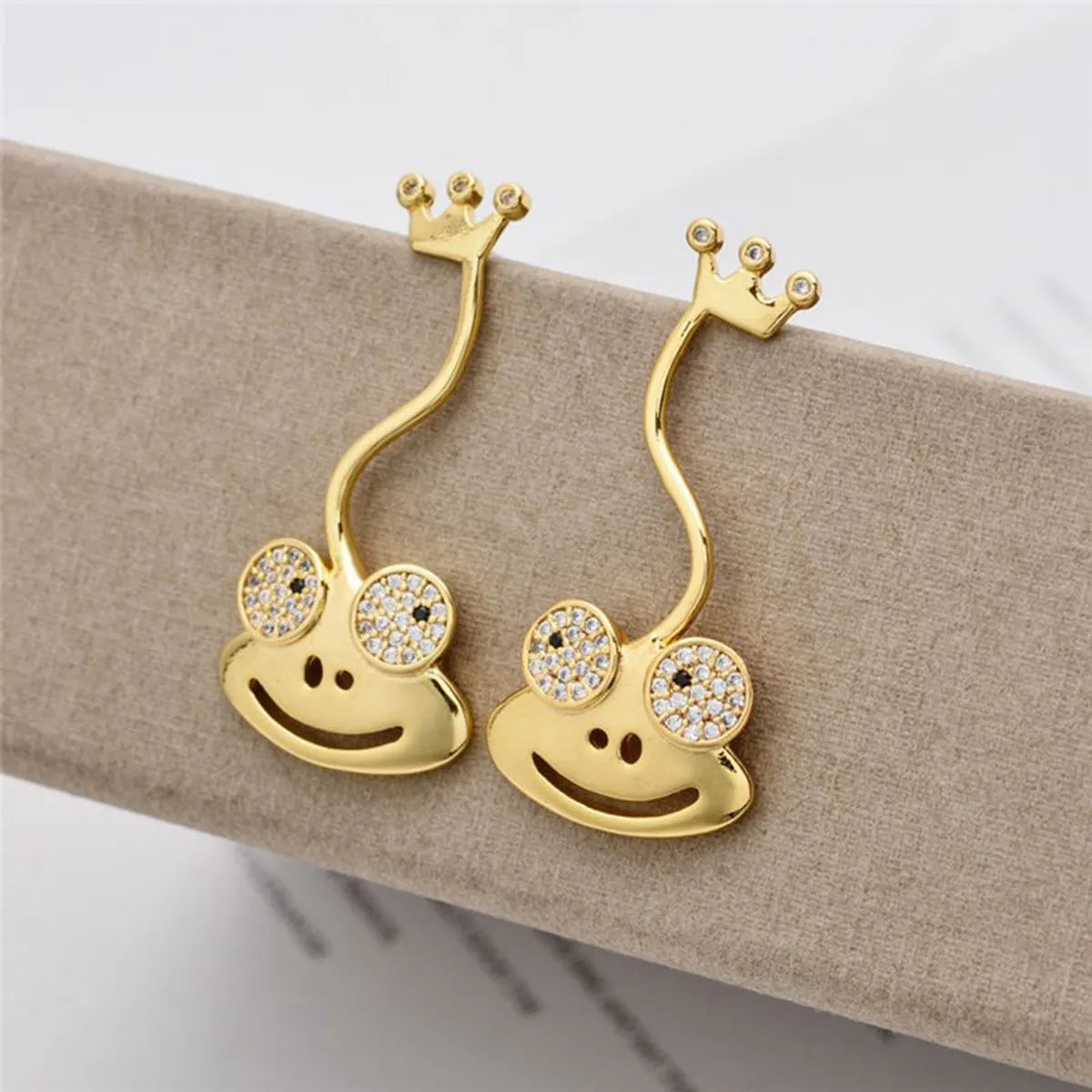 1 Pair Cute Crown Frog Plating Inlay Copper Zircon 18k Gold Plated Drop Earrings