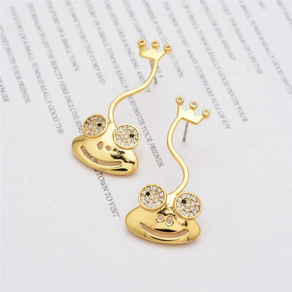 1 Pair Cute Crown Frog Plating Inlay Copper Zircon 18k Gold Plated Drop Earrings