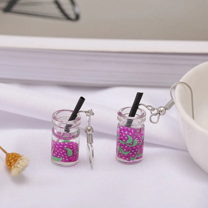 1 Pair Cute Cup Fruit Epoxy Plating Glass Silver Plated Drop Earrings