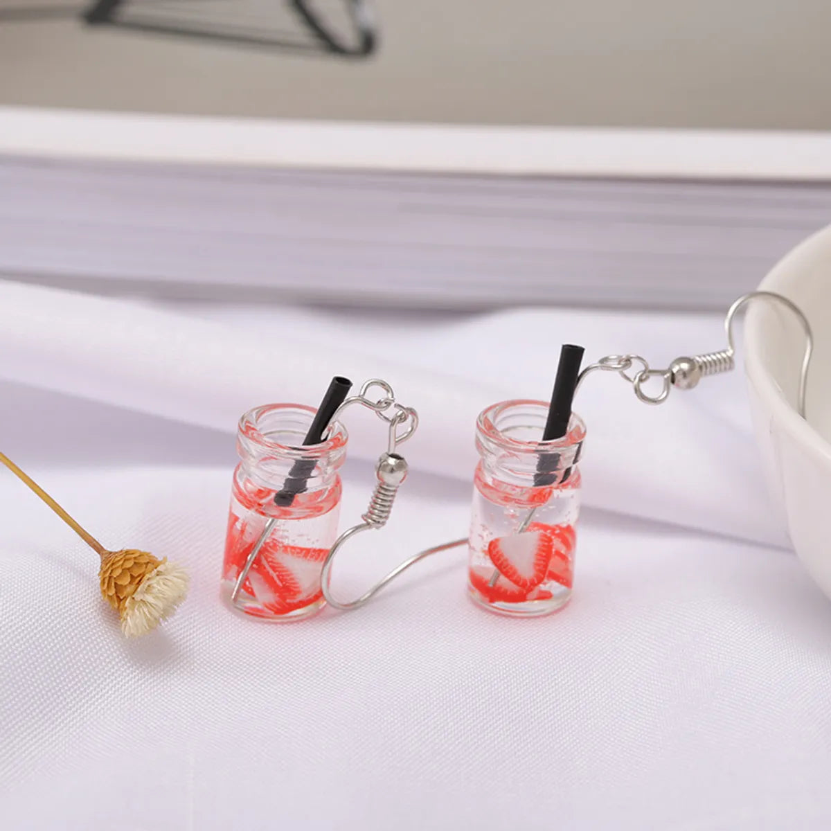 1 Pair Cute Cup Fruit Epoxy Plating Glass Silver Plated Drop Earrings