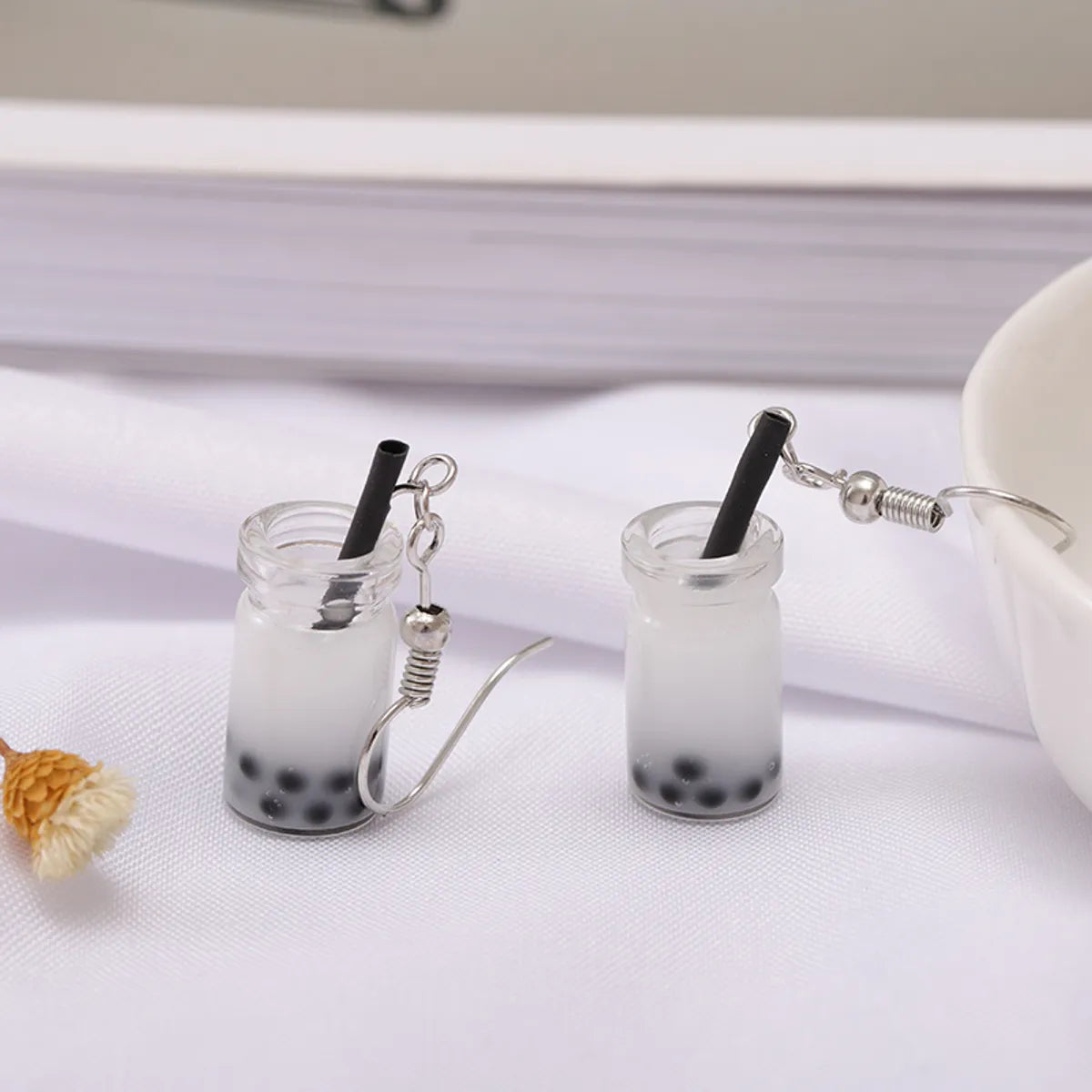 1 Pair Cute Cup Fruit Epoxy Plating Glass Silver Plated Drop Earrings