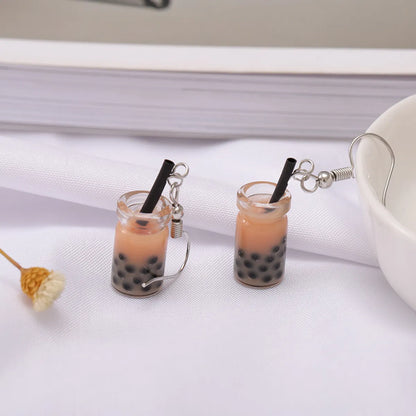 1 Pair Cute Cup Fruit Epoxy Plating Glass Silver Plated Drop Earrings