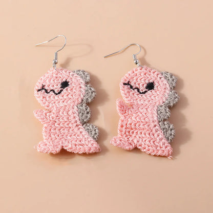 1 Pair Cute Dinosaur Alloy Knit Drop Earrings